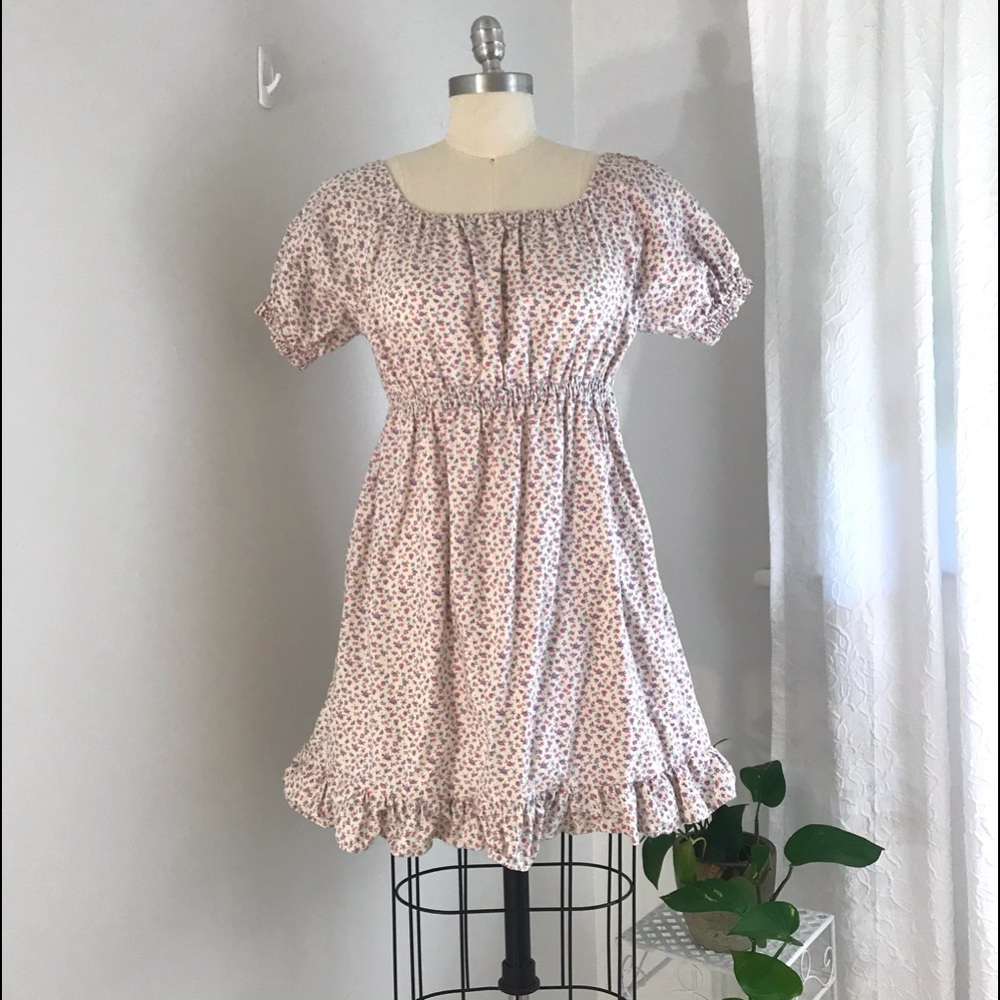 True Vintage Puff Sleeves Ruffled Trimmed Peasant Mini Dress